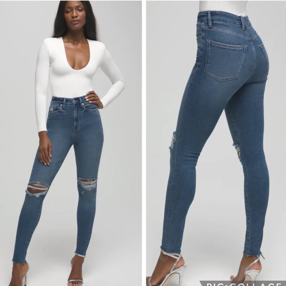 NWT Good American Good Waist Crop Raw Jeans Med Blue Wash sz 2/26 Denim Womens